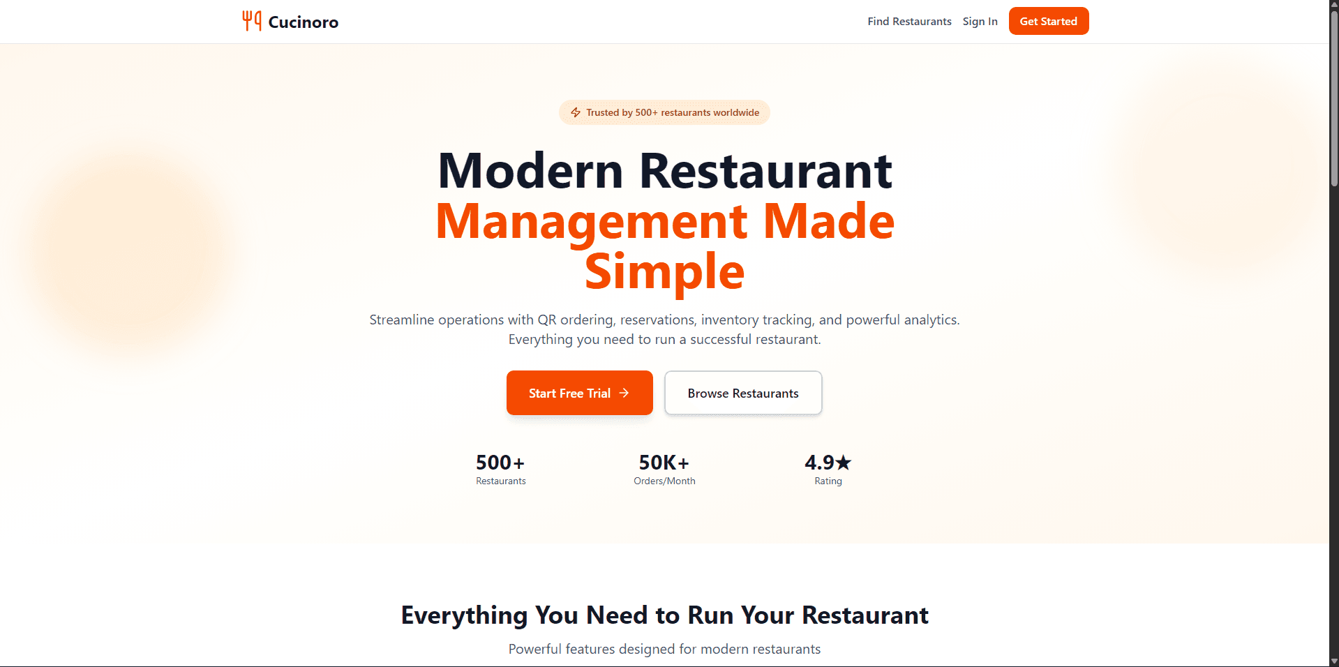 Cucinoro — Restaurant management SaaS covering ordering, inventory & reporting