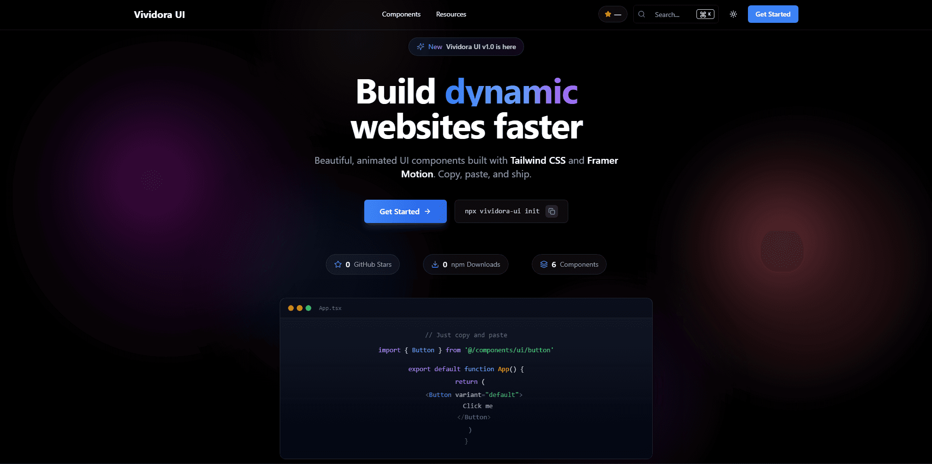 Vividora UI — Open-source React component library with 200+ weekly downloads